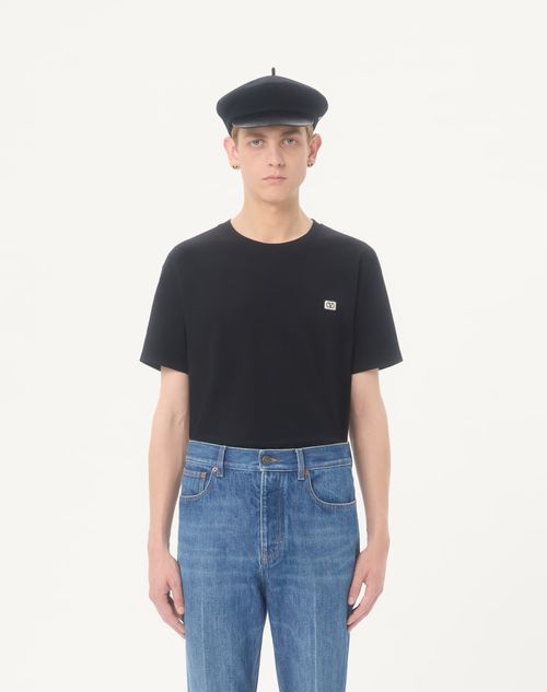Valentino - Cotton T-shirt With Vlogo Patch - Black - Man - T-shirts And Sweatshirts