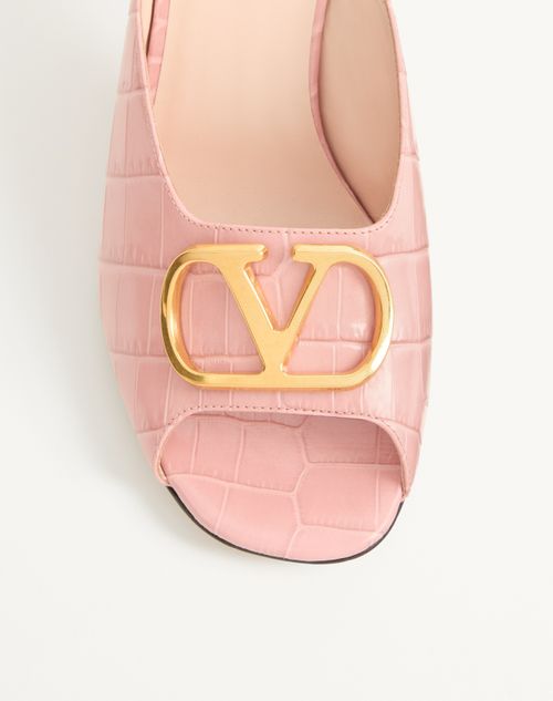 Valentino Garavani - Claquettes Vlogo Signature En Cuir De Veau Imprimé, Talon : 95 mm - Rose - Femme - Sandales