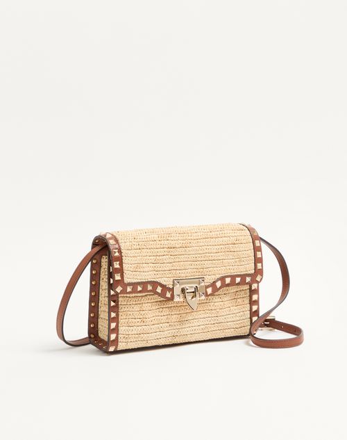 Valentino Garavani - Valentino Garavani Rockstud Small Shoulder Bag In Raffia - Natural/saddle Brown - Woman - Shoulder Bags