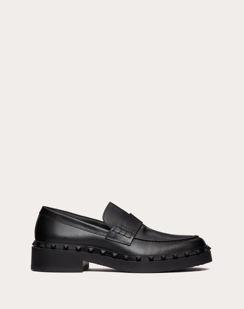 Shop Valentino Garavani Rockstud M-way Calfskin Loafer In Black
