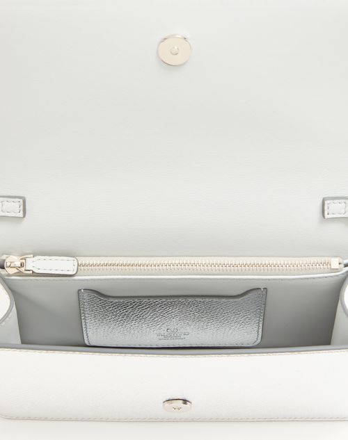 Valentino Garavani - Vlogo Signature Mini Shoulder Bag In Laminated Grainy Calfskin - Silver - Woman - Clutches