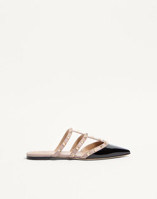 Valentino Garavani - Rockstud Patent-leather Mule - Black/poudre - Woman - Ballerinas