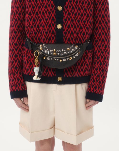 Valentino - Wool Cardigan With Toute La V Pattern - Navy/ Red - Man - Knitwear