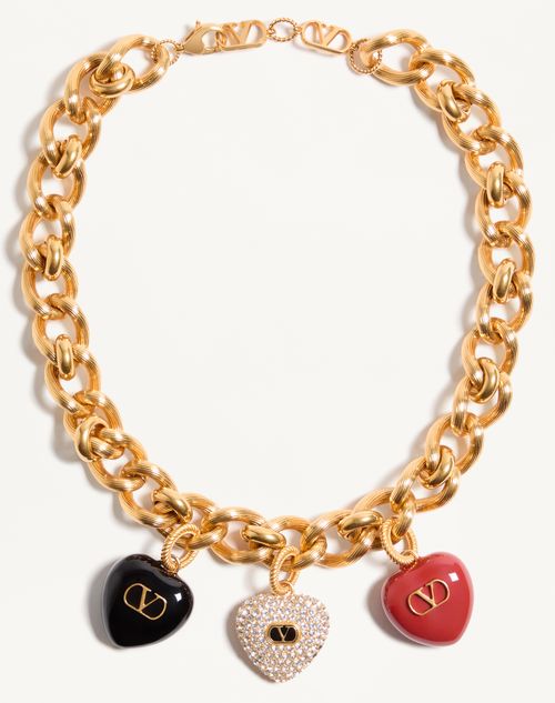Valentino Garavani Coeur Royal Necklace In Metal, Enamel And Swarovski® Crystals Woman Antique Brass