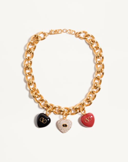 Valentino Garavani Coeur Royal Necklace In Metal, Enamel And Swarovski Crystals Woman Antique Brass Onesize