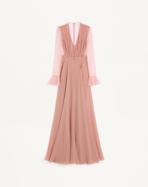 Valentino Womens Pastel Rose Shirred-bodice Sheer-sleeve Silk Gown