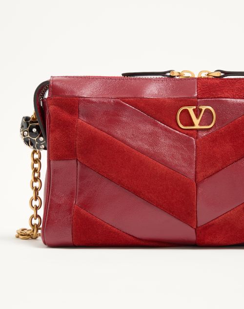 Valentino Garavani - 발렌티노 가라바니 판테아 스웨이드 & 나파 쉐브론 패턴 스몰 숄더백 - 레드 - 여성 - 숄더백