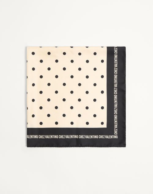 Valentino Polka Dot Logo-print Silk Scarf In Butter/black