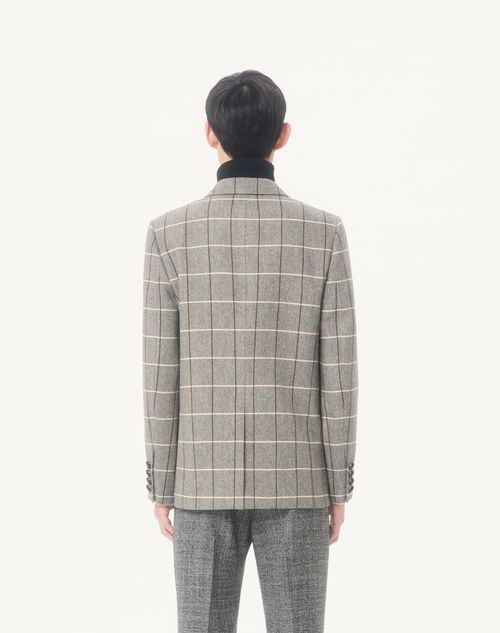 Valentino - Valentino Double-breasted Wool Jacket With Check Pattern - Grey - Man - Coats And Blazers