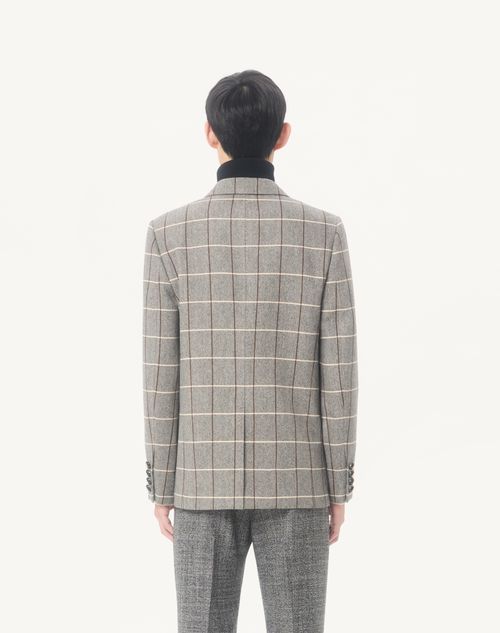 Valentino - Valentino Double-breasted Wool Jacket With Check Pattern - Grey - Man - Coats And Blazers