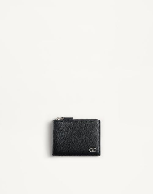 Valentino Garavani Vlogo Signature Grainy Calfskin Card Holder Man Black Onesize