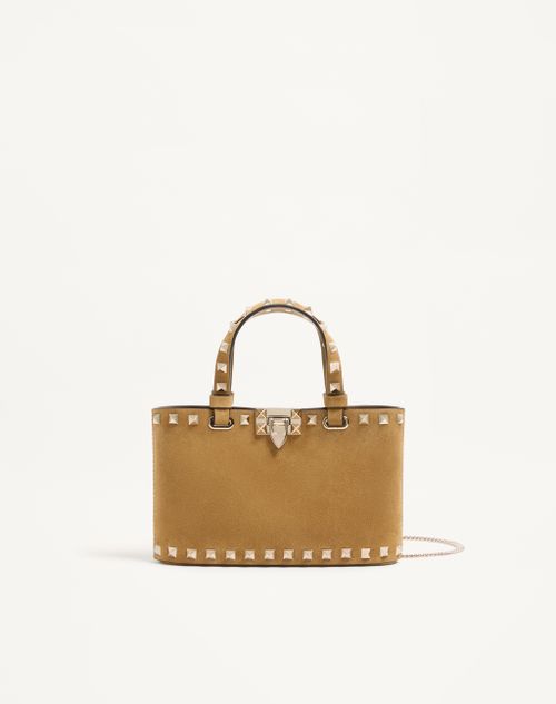 Valentino Garavani Rockstud Mini-einkaufstasche Aus Wildleder Frau Havana Beige Einheitsgröße