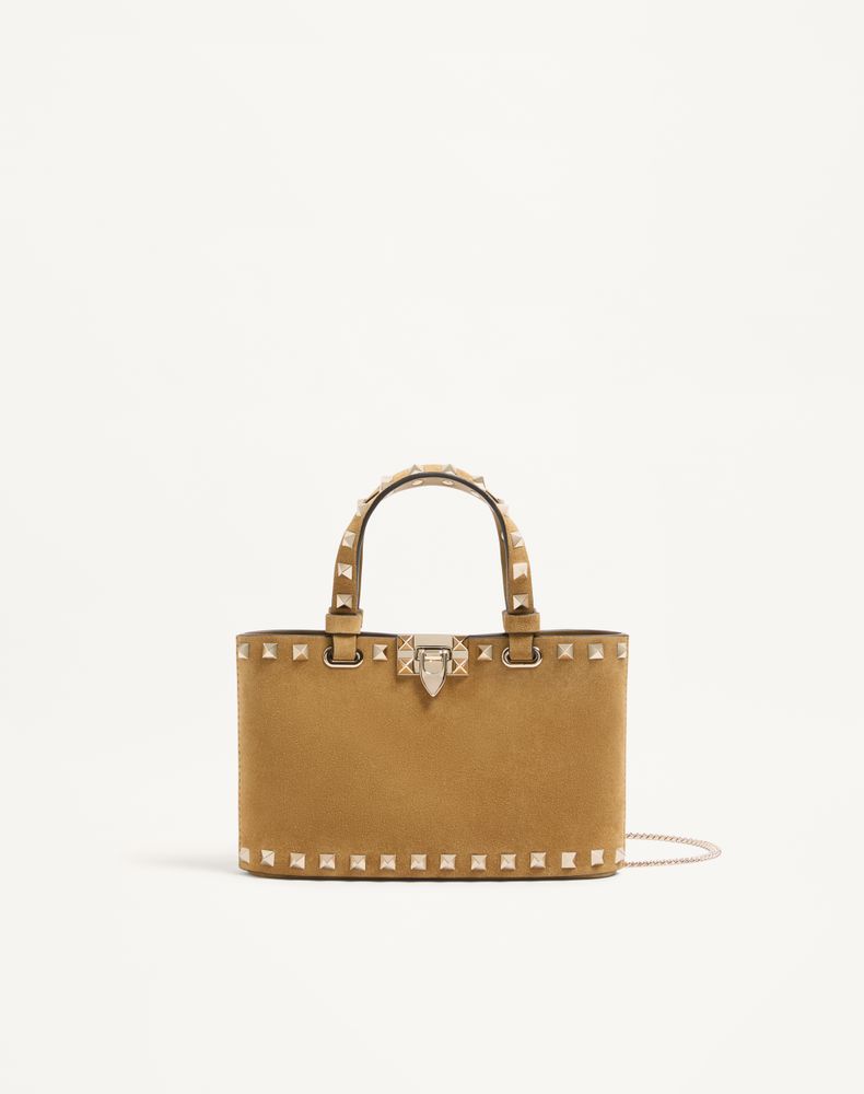 Valentino Garavani Women's Havana Beige Rockstud Mini Suede Shopping Bag Woman Uni