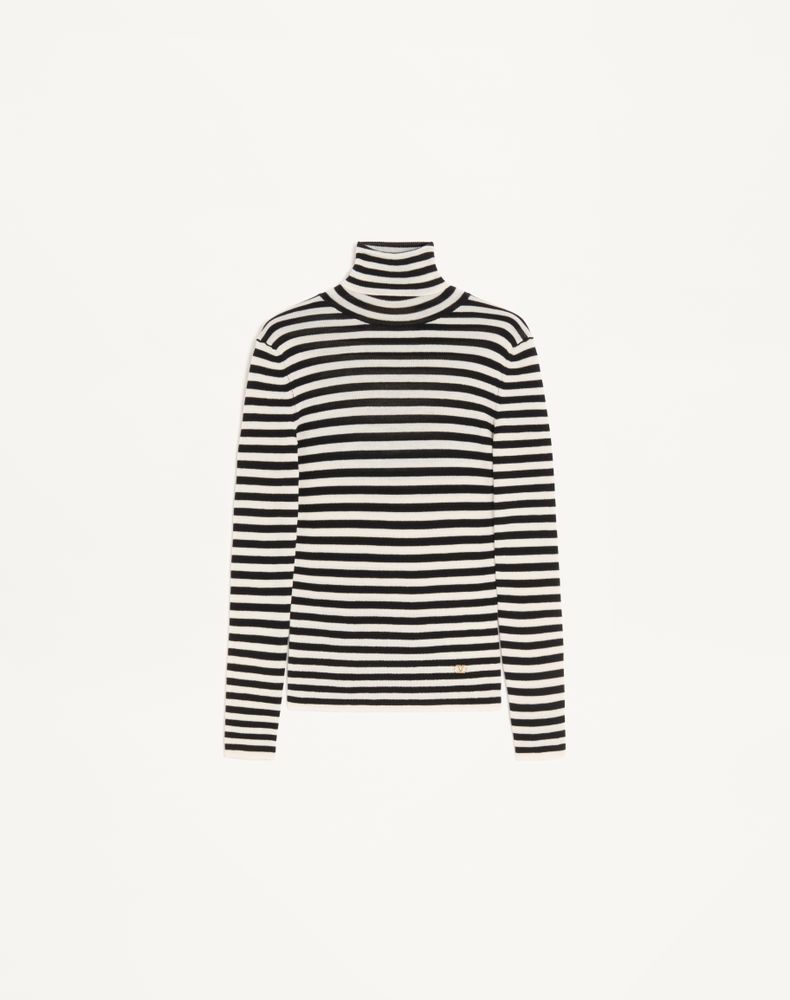 Valentino Women's Ivory/Black Striped Wool Jumper Woman Xl