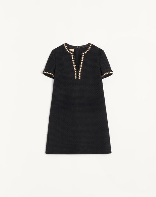 Valentino Embroidered Canestrello Tweed Short Dress Woman Black/silver 46 In Black