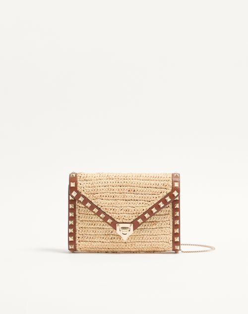 Valentino Garavani - Mini Rockstud Raffia Shoulder Bag - Natural/saddle Brown - Woman - Clutches