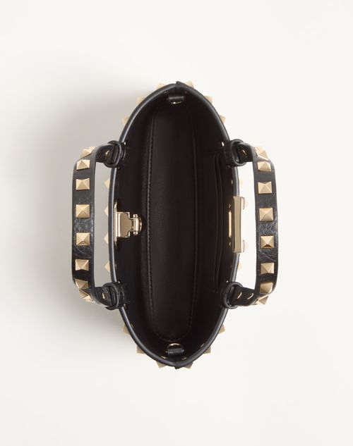 Valentino Garavani - Mini Borsa Shopping Rockstud In Vitello Granato - Nero - Donna - Borse Shopping