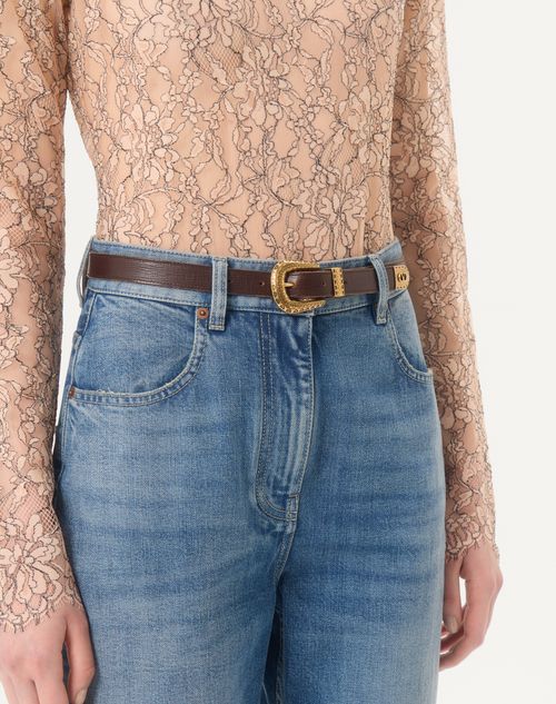 Valentino Garavani - Vlogo Signature Calfskin Belt 20 Mm - Chocolate - Woman - Belts