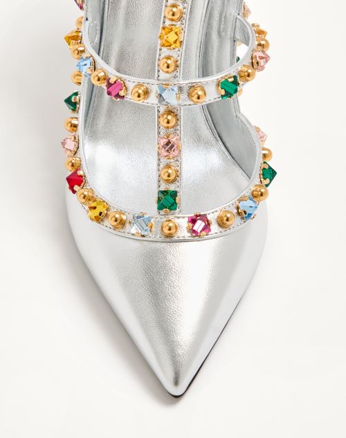 Valentino Garavani - Rockstud Décolleté In Laminated Nappa With Cabochon And Crystals 100mm - Silver - Woman - Pumps