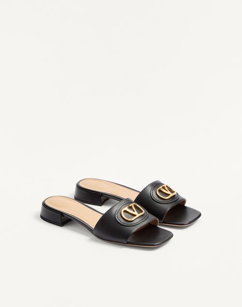 Valentino Garavani - Vlogo Signature Slide Sandal In Calfskin 20mm - Black - Woman - Slides And Thongs