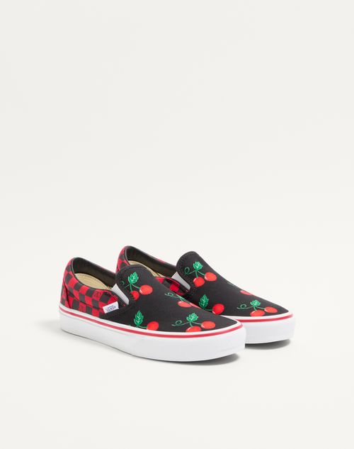 Valentino Garavani - Valentino Garavani And Vans Slip-on Fabric Sneaker With Maxi Cherryfic Print And Vlogo Checkerboard Print - Red/black - Woman - Sneakers