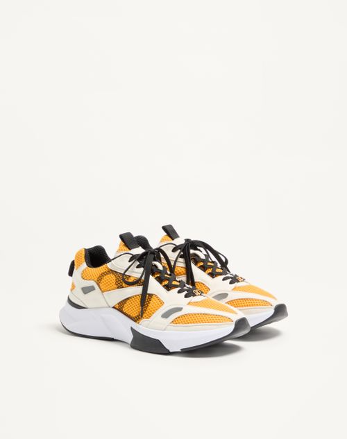 Valentino Garavani - Demivee Sneaker In Mesh Fabric With Suede Inserts - White/yellow - Man - Sneakers