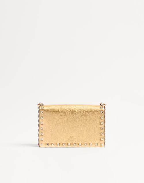 Valentino Garavani - Rockstud Mini Calfskin Bag With Chain In Laminated Grainy Calfskin - Antique Brass - Woman - Wallets And Small Leather Goods