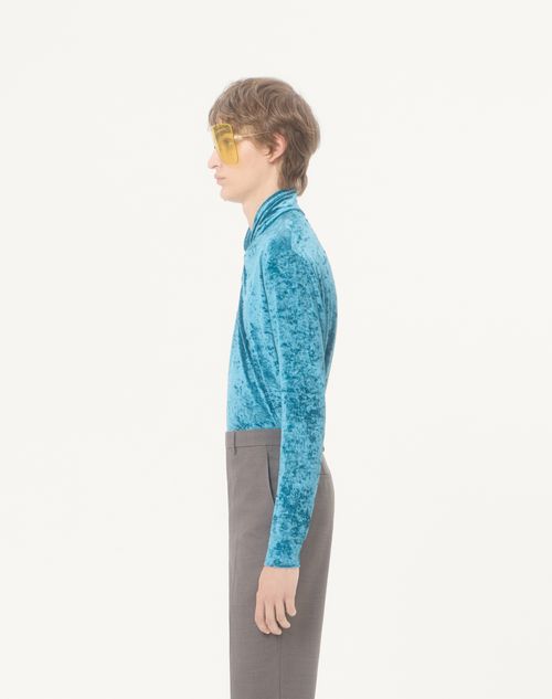 Valentino - Valentino Stretch Chenille Top With Knot At The Neck - Teal - Man - T-shirts And Sweatshirts