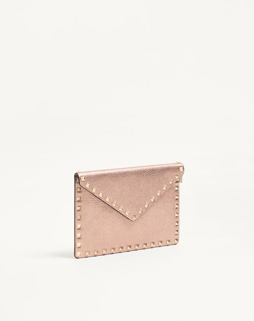 Valentino Garavani - Rockstud Laminated Grainy Calfskin Clutch Bag - Rose Cannelle - Woman - Clutches