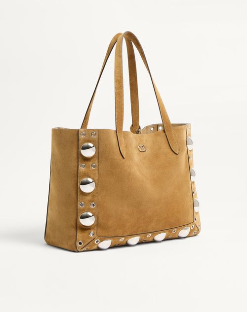 Valentino Garavani - Valentino Garavani Mittlere Nellcôte Einkaufstasche Aus Wildleder - Havana Beige - Frau - Shopper