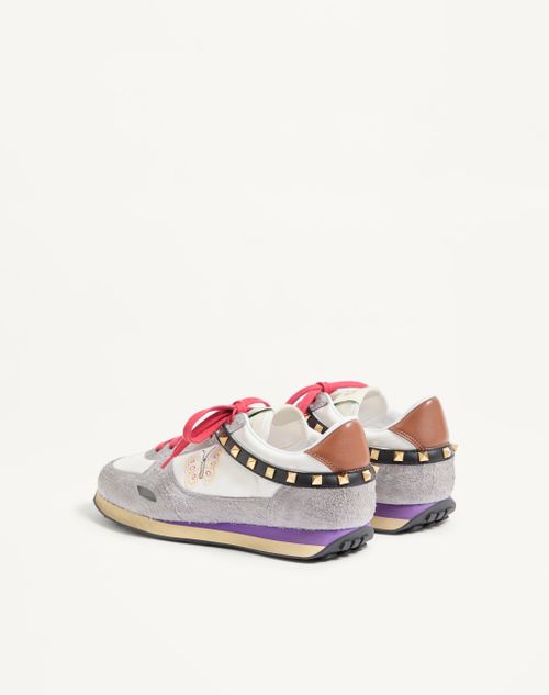 Valentino Garavani - Stud Up Sneaker In Split Leather And Nylon With Butterfly Embroidery - White/multicolor - Man - Sneakers
