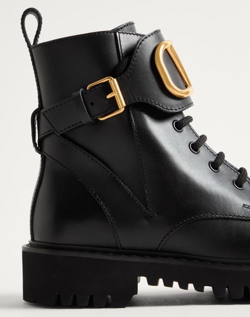 Valentino Garavani - Vlogo Signature Calfskin Combat Boot 35mm / .8 In. - Black - Woman - Boots