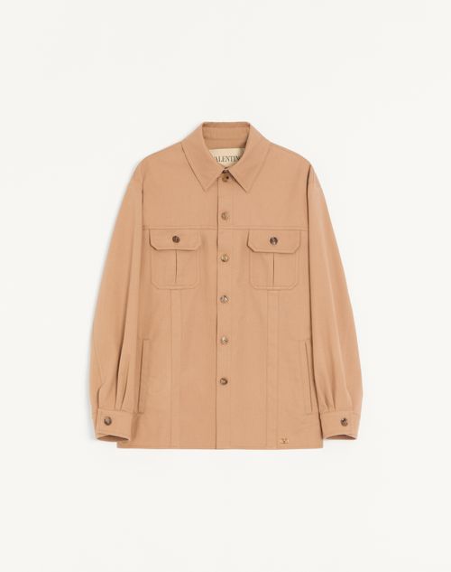 Valentino - Valentino Cotton Gabardine Shirt Jacket With Vlogo - Camel - Man - Outerwear