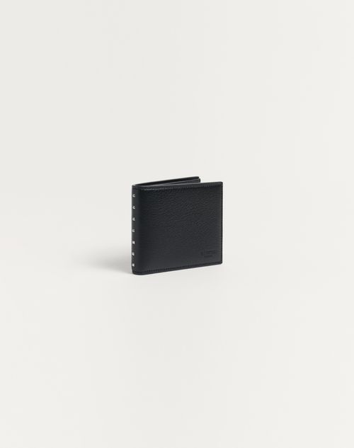 Valentino Garavani - Rockstud Wallet In Grainy Calfskin - Black - Man - Wallets And Small Leather Goods