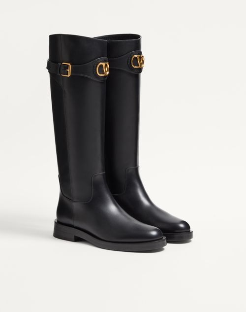 Valentino Garavani - Vlogo Signature Calfskin Boot 30mm - Black - Woman - Boots
