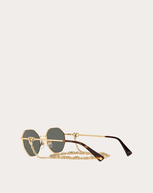 Valentino - Vlogo Signature メタル オクタゴナル サングラス チェーン付き - ゴールド/グリーン - ウィメンズ - アイウェア