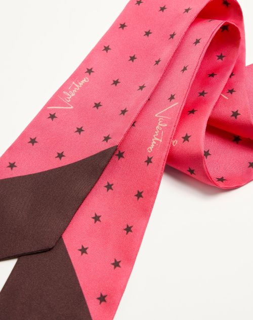 Valentino Garavani - Foulard Bandeau En Soie Stelline E Firma Starry - Corail/chocolat - Femme - Accessoires Textiles