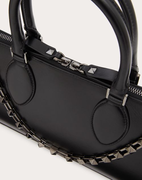 Valentino Garavani - Rockstud Calfskin Handbag - Black - Woman - Top Handle Bags