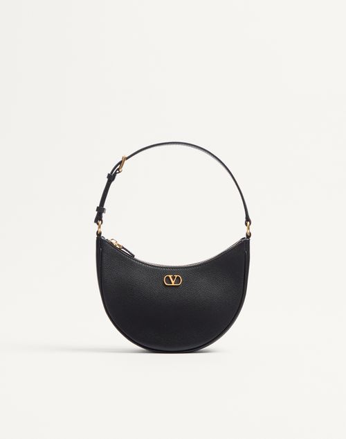 Valentino Garavani - Vlogo Signature Mini Hobo Bag In Grainy Calfskin - Black - Woman - Shoulder Bags