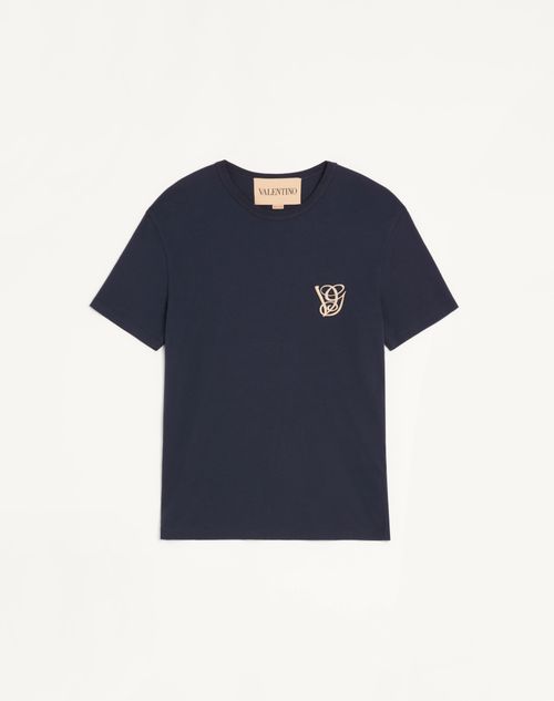 Valentino Cotton T-shirt With Vg Patch Man Navy Xl