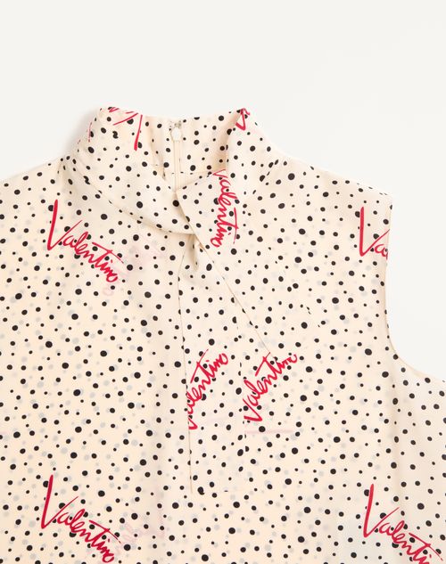 Valentino - Plus De Pois Crepe De Chine Bubble Top - Vanilla/multicolor - Woman - Shirts And Tops