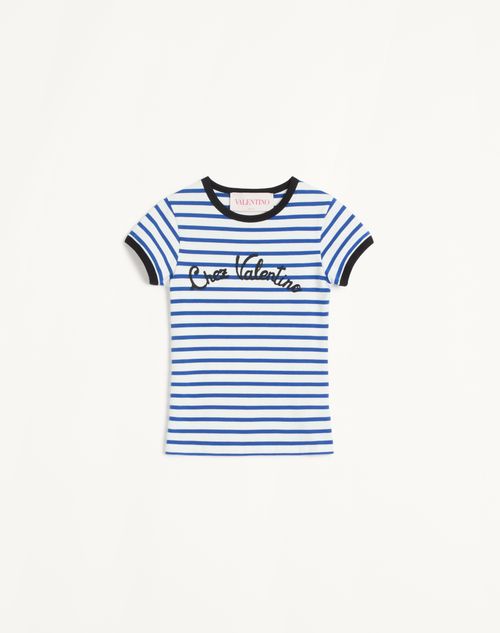 Valentino - Striped Cotton Jersey T-shirt - Ivory/blue - Woman - Tshirts And Sweatshirts