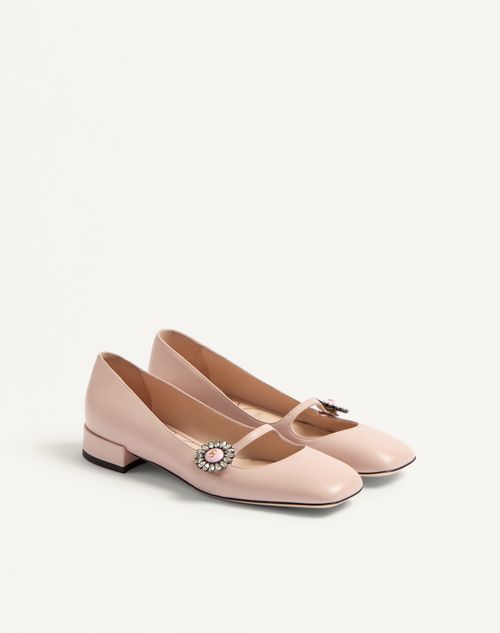 Valentino Garavani - Mary-jane Preshoes Ballerina In Kidskin With Jewel Button 20mm - Water Rose/crystal/pink - Woman - Ballerinas
