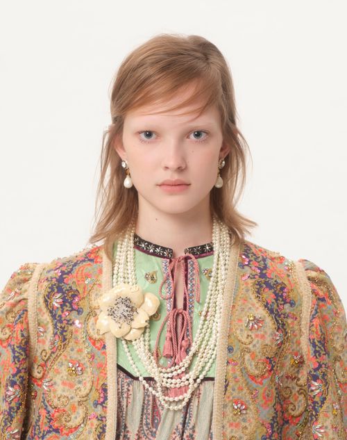 Valentino - Piquet Jacket With Voyage Imaginaire Paisley Print - Multicolor - Woman - Jackets And Blazers