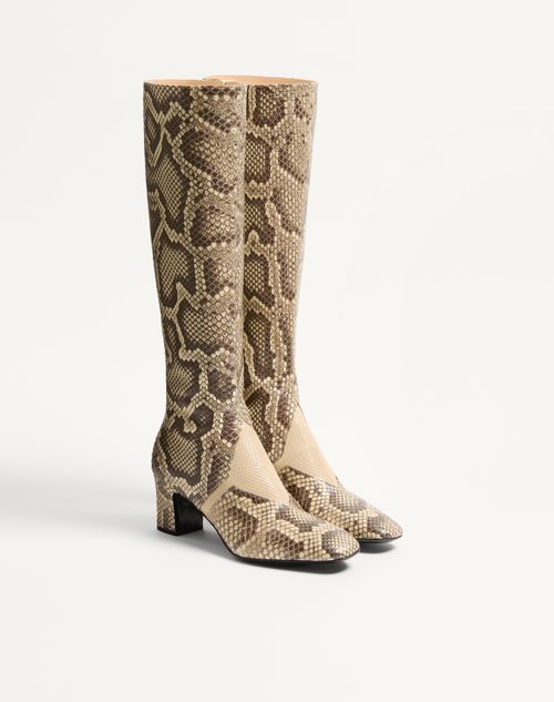 Valentino Garavani - Bota Equivoque De Pitón Con Tacón De 60 mm - Crema/papiro - Mujer - Botas