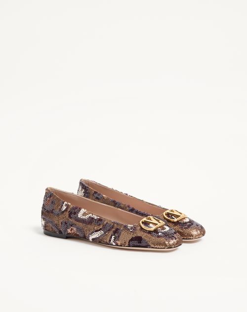 Valentino Garavani - Vlogo Signature Ballerinas With Animalier Embroidery - Brown/multicolor - Woman - Ballerinas