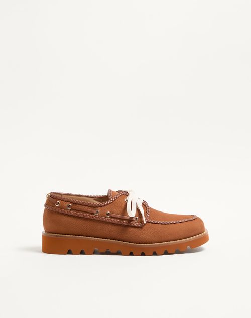 Valentino Garavani Palm Avenue Suede Boat Shoe Man Tobacco 40