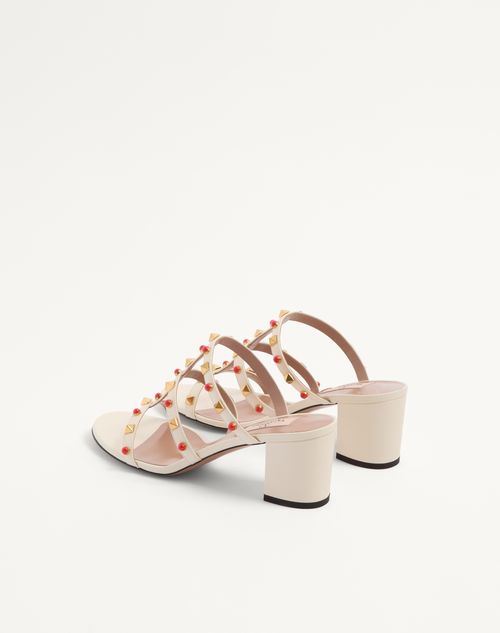Valentino Garavani - Rockstud Slide Sandal In Calfskin With Cabochon Stones 60mm - Ivory/coral - Woman - Sandals