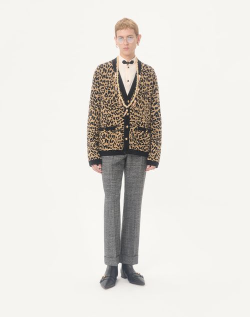 Valentino - Valentino Wool Cardigan With Fauve Eclat Animal Print Jacquard - Animal Print - Man - Knitwear