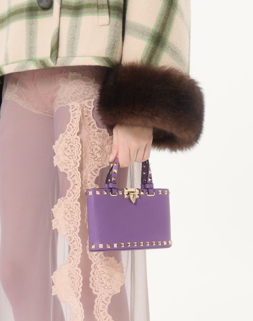 Valentino Garavani - Mini Borsa Shopping Rockstud In Vitello Granato - Lilla - Donna - Borse Shopping